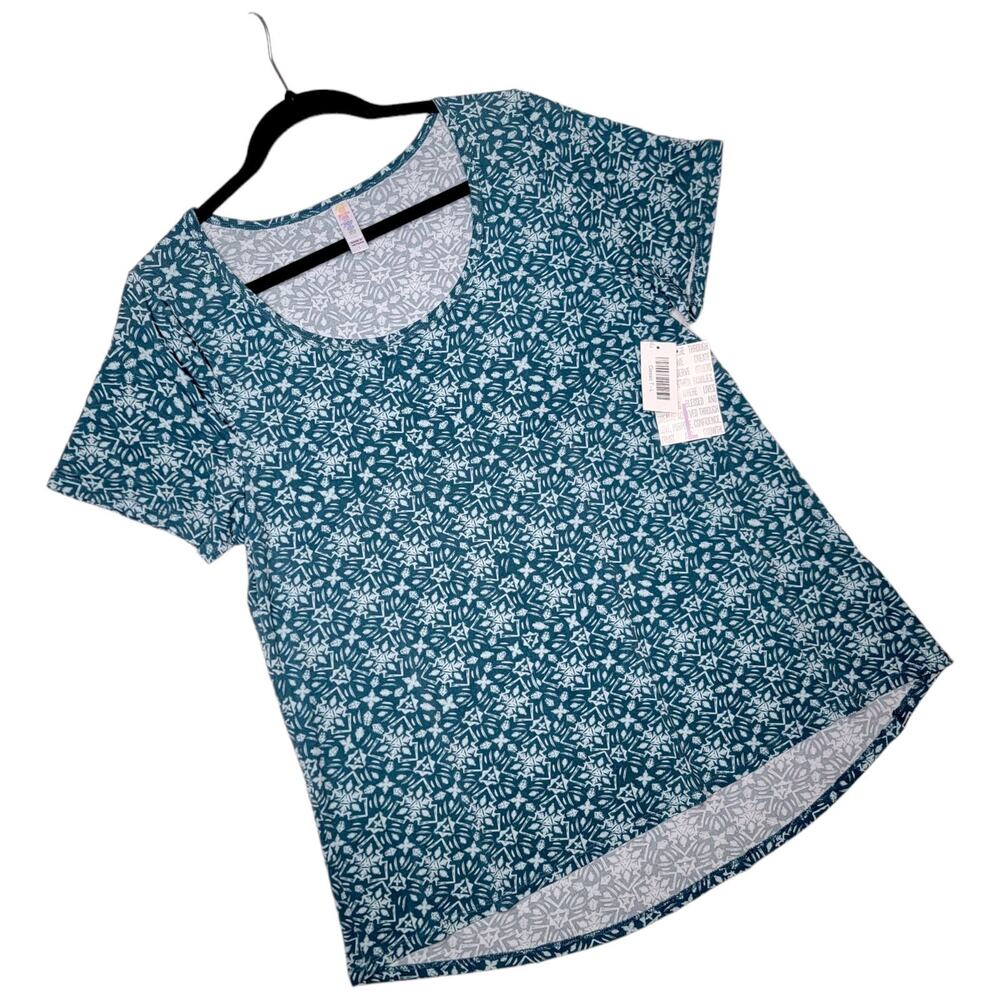 LuLaRoe Classic T Large Blue Abstract Geometric Slinky Short Sleeve Tee Top